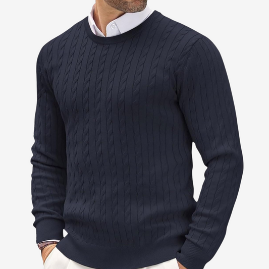 Men’s Sweater – Tailored Fit – Crew Neck – Cable Knit – Soft Knit Long Sleeve