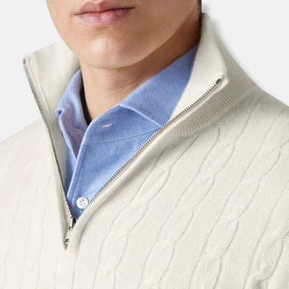 Freddie Cable Knit Stand Collar Sweater | Regular Fit Hip-Length Sweater