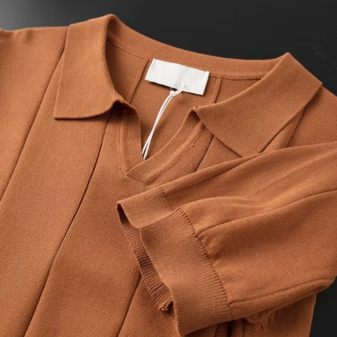 Oliver Ribbed Collared V-Neck Polo Shirt | Regular Fit Short Sleeve Polo Shirt