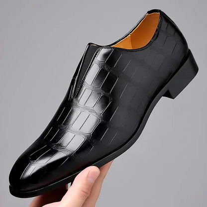 Men’s Dress Shoes – Slip-On Leather – Glossy Crocodile Texture – Formal Low Top