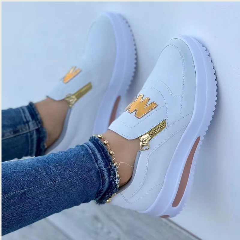 Women’s Low-Top Sneakers – Suede Upper – Side Zipper – Thick Sole – Casual Fit