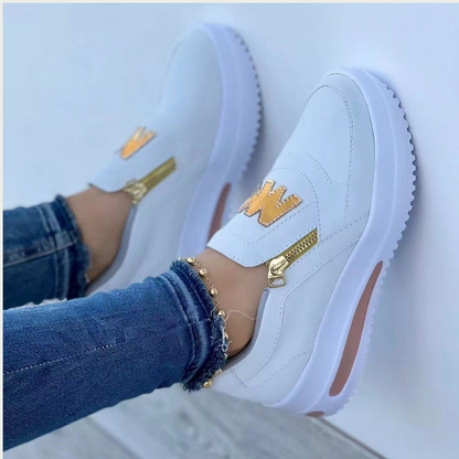 Women’s Low-Top Sneakers – Suede Upper – Side Zipper – Thick Sole – Casual Fit