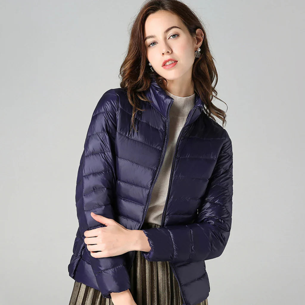Women’s Quilted Jacket – Slim Fit – Waterproof – High Collar – Hip Length