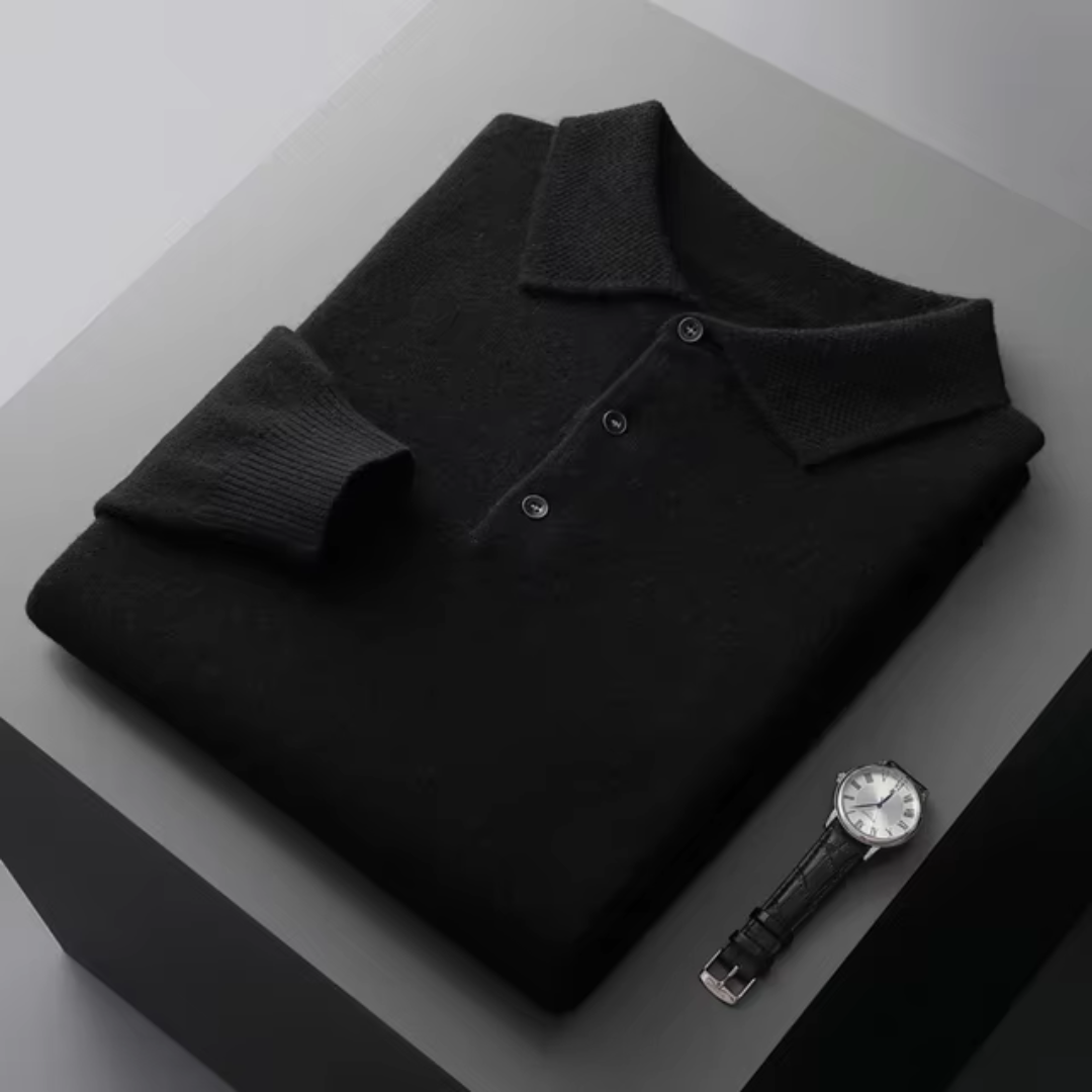 Men’s Polo Sweater – Merino Wool – Standard Fit – Ribbed Trim – Smart Casual