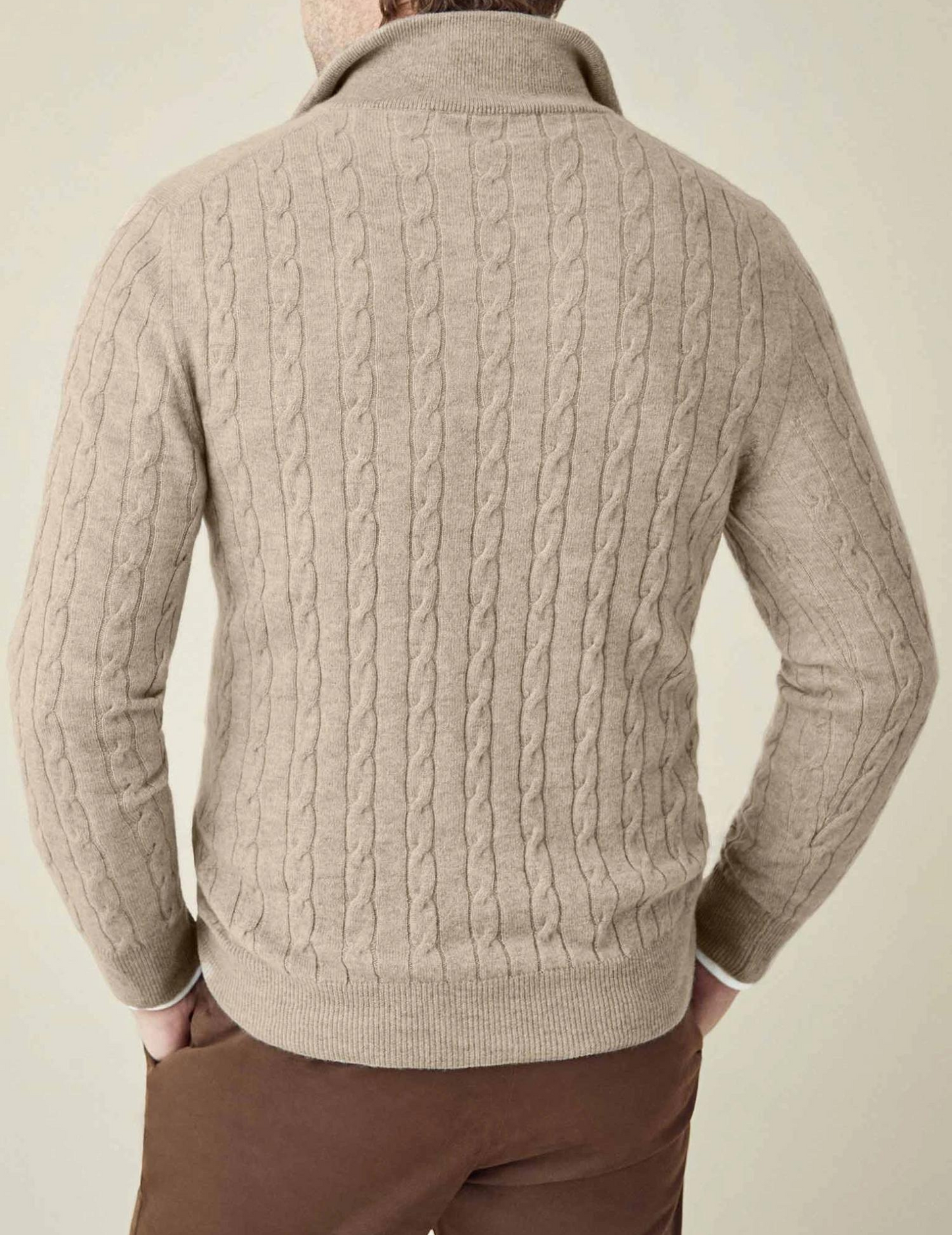 Men’s Cable Knit Sweater – Wool Blend – Half Zip – Stand Collar – Smart Casual Fit