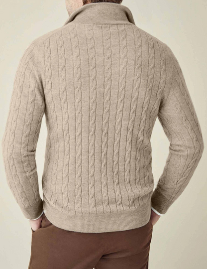 Men’s Cable Knit Sweater – Wool Blend – Half Zip – Stand Collar – Smart Casual Fit