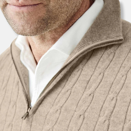 Freddie Cable Knit Stand Collar Sweater | Regular Fit Hip-Length Sweater