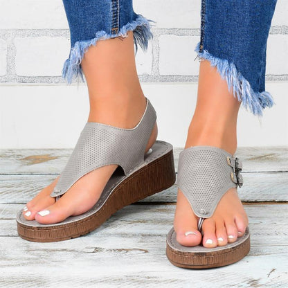 Women’s Platform Sandals – Perforated Strap – Buckle Closure – Open Toe – Casual Fit