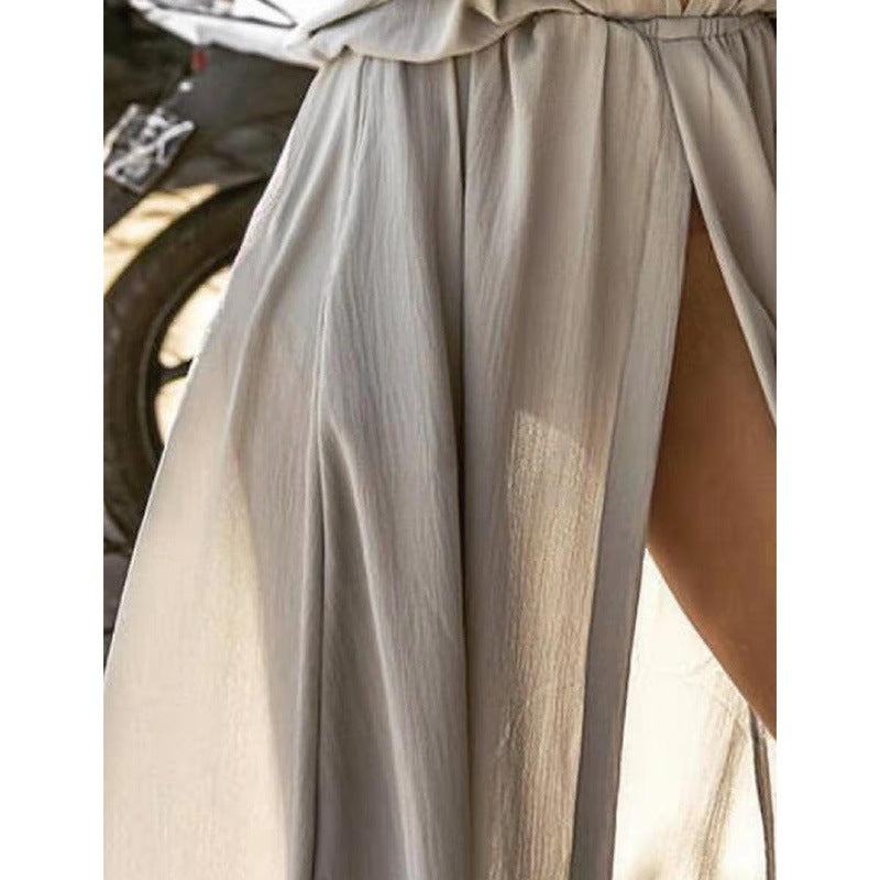 Women’s Maxi Dress – Deep V-Neck – Front Slit – Relaxed Fit – Lightweight Fabric