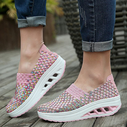 Women’s Slip-On Sneakers – Woven Upper – Lightweight Platform Sole – Breathable Fit