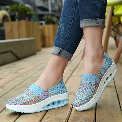Women’s Slip-On Sneakers – Woven Upper – Lightweight Platform Sole – Breathable Fit