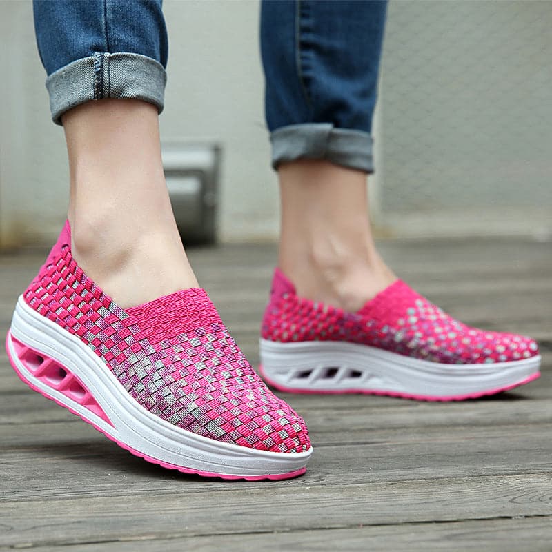 Women’s Slip-On Sneakers – Woven Upper – Lightweight Platform Sole – Breathable Fit