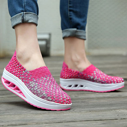 Women’s Slip-On Sneakers – Woven Upper – Lightweight Platform Sole – Breathable Fit