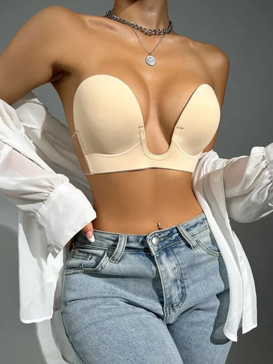 Women’s Backless Bra – Seamless Fit – Deep Plunge – Lightly Padded Breathable Blend