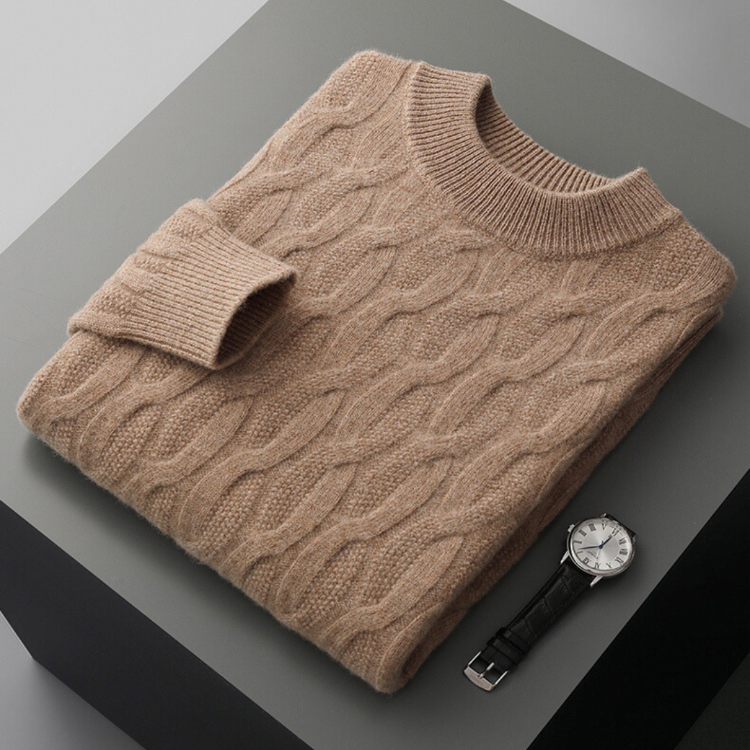Men’s Sweater – Relaxed Fit – Soft Knit – Cable Knit – Ribbed Crew Neck