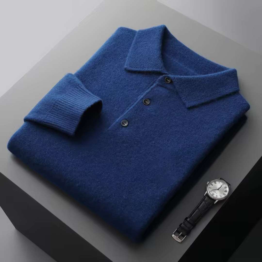 Men’s Polo Sweater – Merino Wool – Standard Fit – Ribbed Trim – Smart Casual