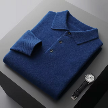 Men’s Polo Sweater – Merino Wool – Standard Fit – Ribbed Trim – Smart Casual