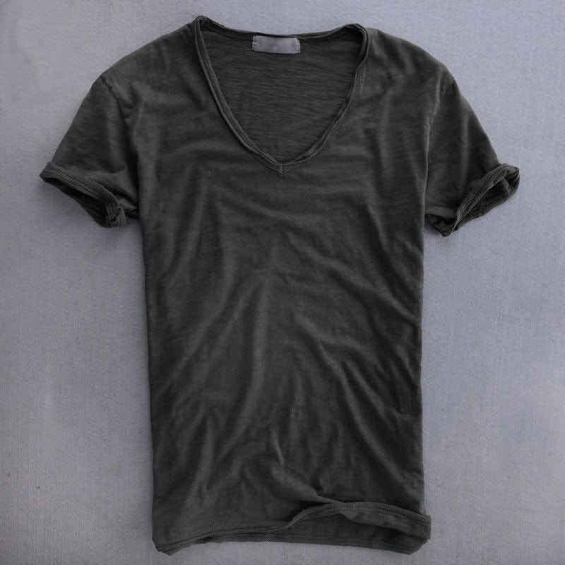 Men’s T-Shirt – V-Neck – Soft Knit – Natural Fibers – Standard Fit – Short Sleeve