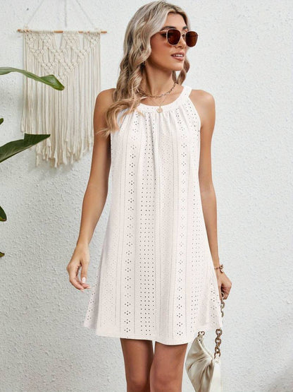 Women’s Strapless Beach Dress – A-Line Fit – Eyelet Texture – Breathable Blend