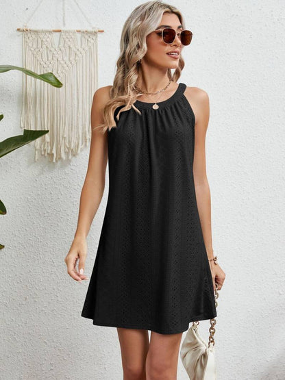 Women’s Strapless Beach Dress – A-Line Fit – Eyelet Texture – Breathable Blend