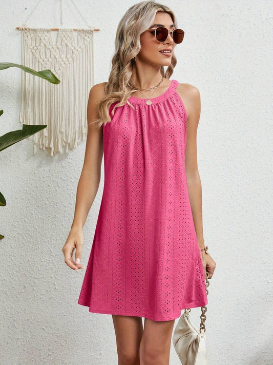 Women’s Strapless Beach Dress – A-Line Fit – Eyelet Texture – Breathable Blend