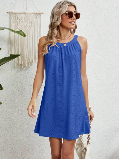 Women’s Strapless Beach Dress – A-Line Fit – Eyelet Texture – Breathable Blend