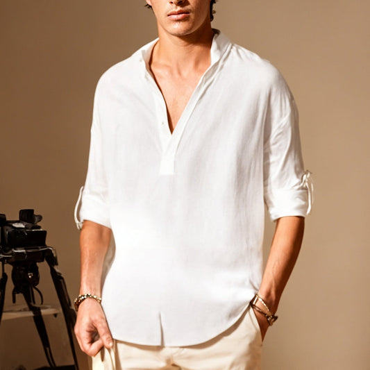 Men’s Long Sleeve Shirt – Natural Fibers – Relaxed Fit – Narrow Collar