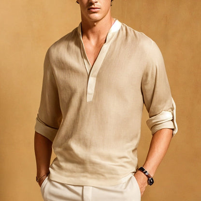 Men’s Long Sleeve Shirt – Natural Fibers – Relaxed Fit – Narrow Collar