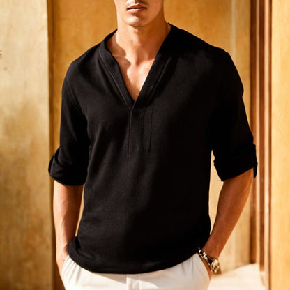 Men’s Long Sleeve Shirt – Natural Fibers – Relaxed Fit – Narrow Collar