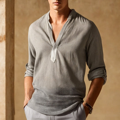 Men’s Long Sleeve Shirt – Natural Fibers – Relaxed Fit – Narrow Collar