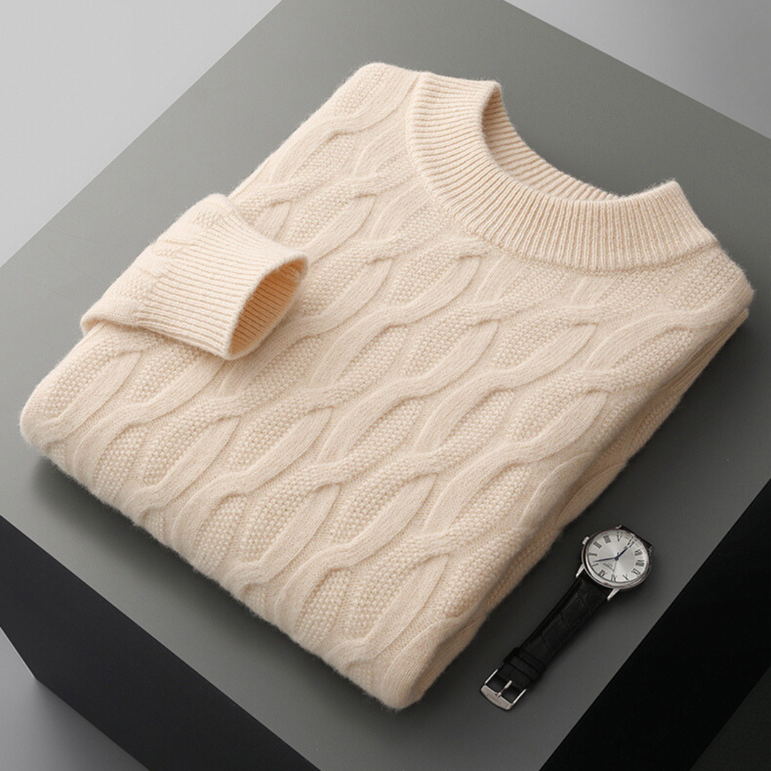 Men’s Sweater – Relaxed Fit – Soft Knit – Cable Knit – Ribbed Crew Neck