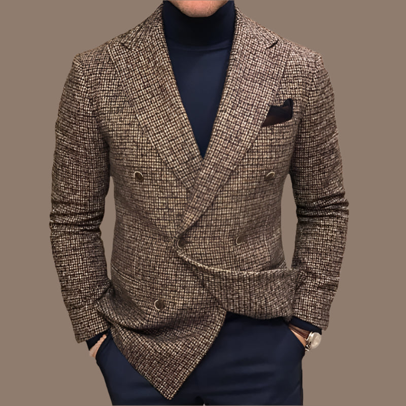 Men’s Blazer – Tailored Fit – Double-Breasted – Textured Finish – Peak Lapel Formal Wear
