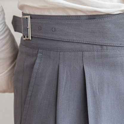 Men’s High-Waisted Trousers – Tailored Fit – Pleated Front – Adjustable Side Buckle