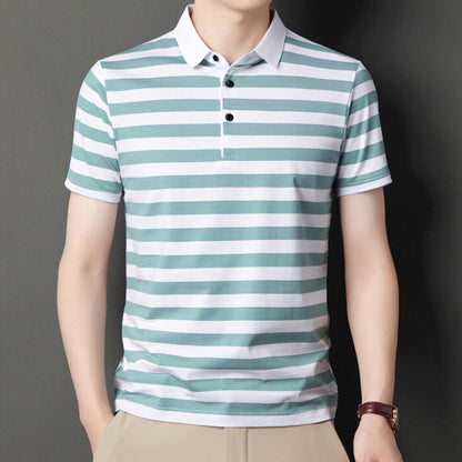 Men’s Polo Shirt – Slim Fit – Soft Knit – Short Sleeve – Striped Casual Wear