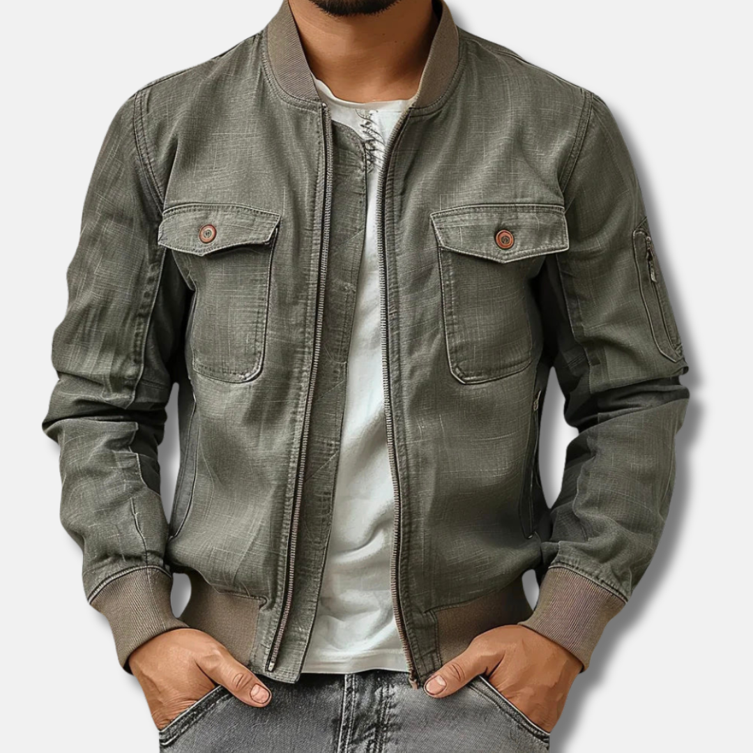 Men’s Bomber Jacket – Cotton – Relaxed Fit – Zip Front – Ribbed Trim – Utility Pockets