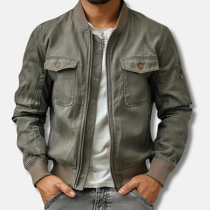 Men’s Bomber Jacket – Cotton – Relaxed Fit – Zip Front – Ribbed Trim – Utility Pockets