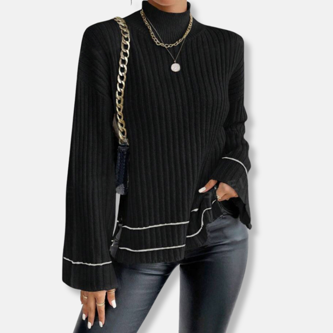 Veronica Leather Two-Piece Set | Striped Mock Neck Sweater