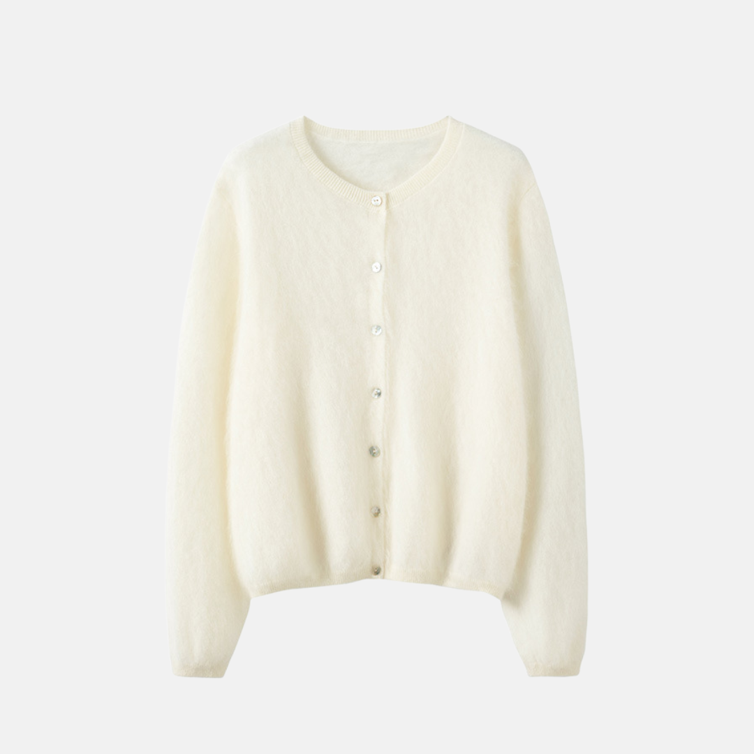 Women’s Cardigan Coat – Relaxed Fit – Fuzzy Knit – Balloon Sleeves – Button Front