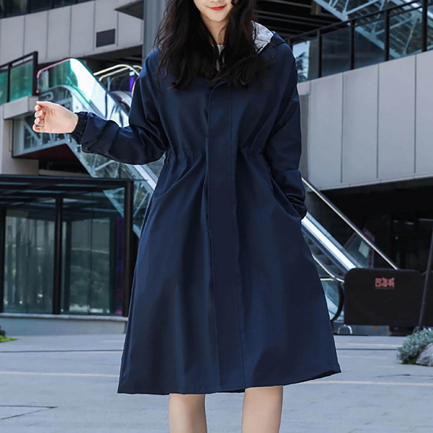 Women’s Trench Coat – Water-Resistant – Relaxed Fit – Hooded – Knee Length