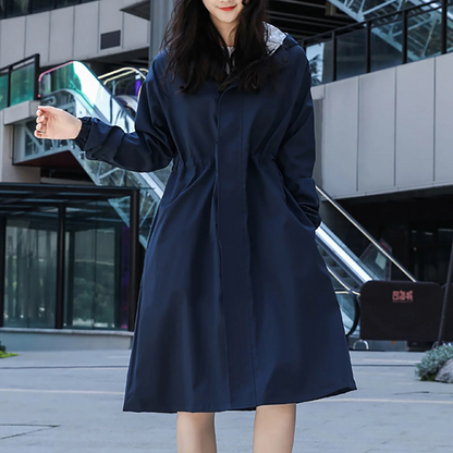 Women’s Trench Coat – Water-Resistant – Relaxed Fit – Hooded – Knee Length