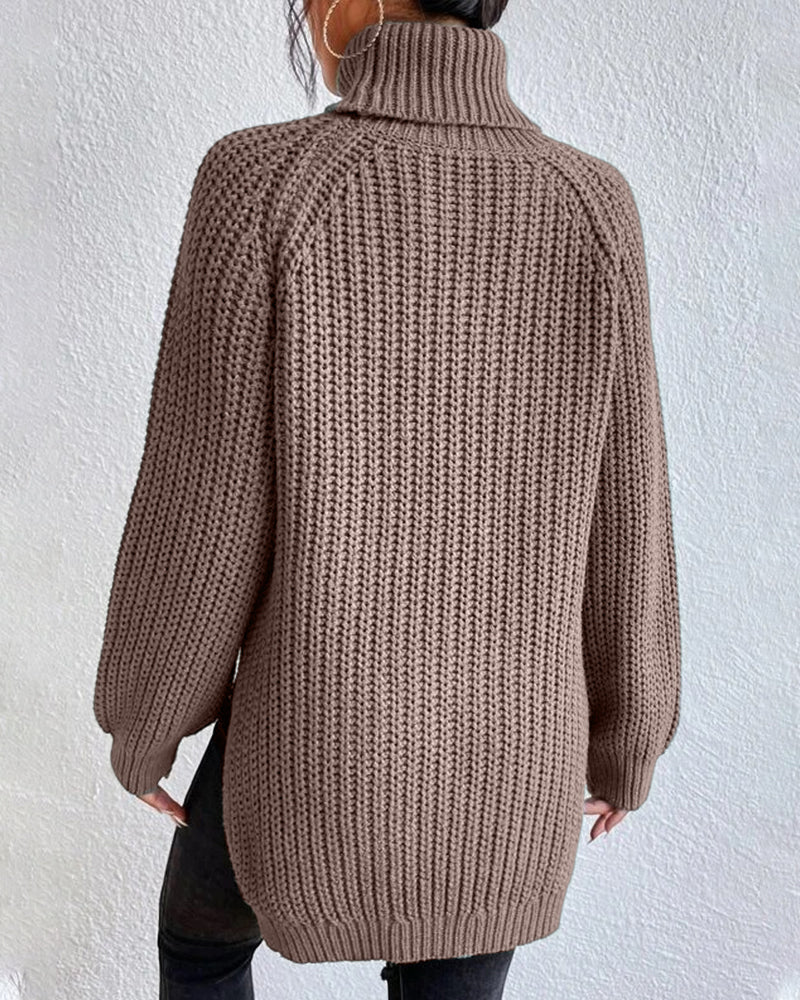Isabella Oversized Sweater | Ribbed Turtleneck Hip-Length Sweater