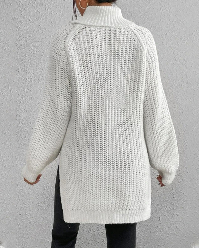 Isabella Oversized Sweater | Ribbed Turtleneck Hip-Length Sweater
