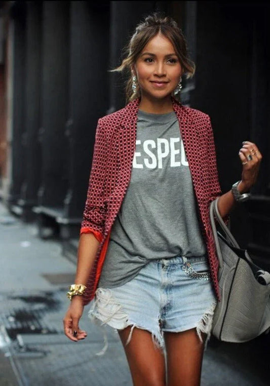 Women’s Blazer – Tailored Fit – Open Front – Woven Texture – Subtle Pattern