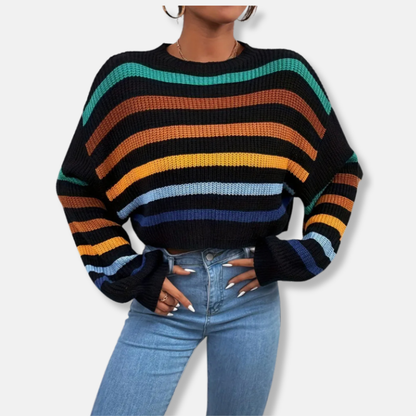Amelia Oversized Sweater | Cropped Striped Crewneck Sweater