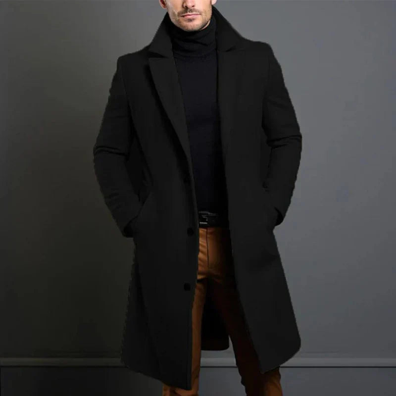 Men’s Coat – Tailored Fit – Full Length – Notched Lapel – Button Closure