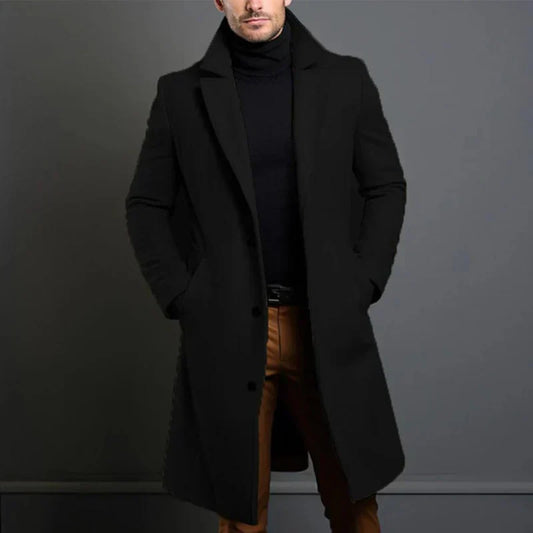 Men’s Coat – Tailored Fit – Full Length – Notched Lapel – Button Closure