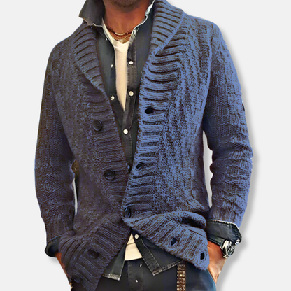 Noah Wool Relaxed Fit Cardigan | Shawl Collar Button Front Cardigan