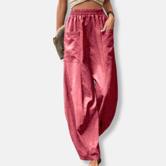 Women’s Wide-Leg Trousers – Relaxed Fit – Full Length – Breathable Blend – Elastic Waist – Side Pockets