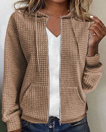 Women’s Hooded Jacket – Quilted Texture – Relaxed Fit – Soft Warm Casual Layering