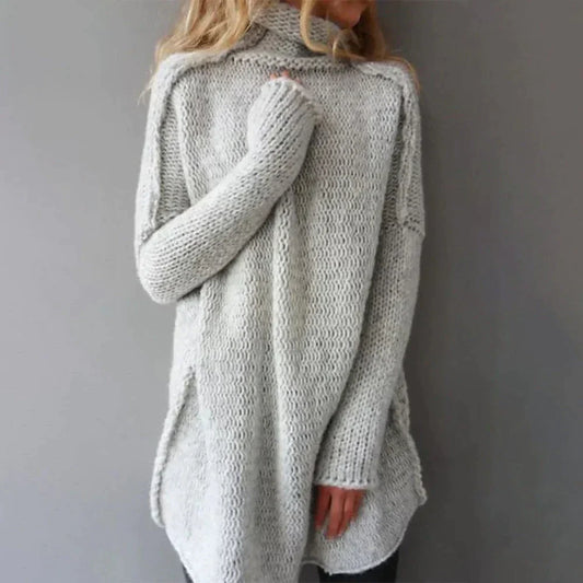 Women's Turtleneck Sweater - Wool Blend - Oversized Fit - Side Slit